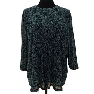 Liz Claiborne Aqua and‎ Black 3/4 Sleeve Geometric Print Top Sz 3X